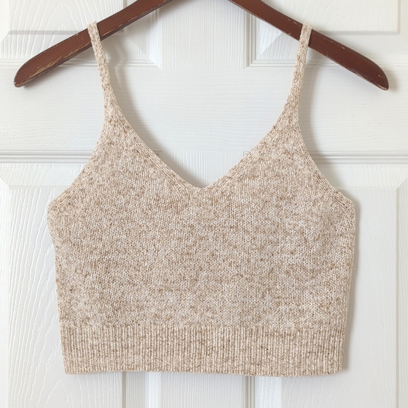 American Eagle Outfitters Tops - American Eagle Marled Chenille Knit V-neck Cropped Sweater Cami Tank Top Cream S